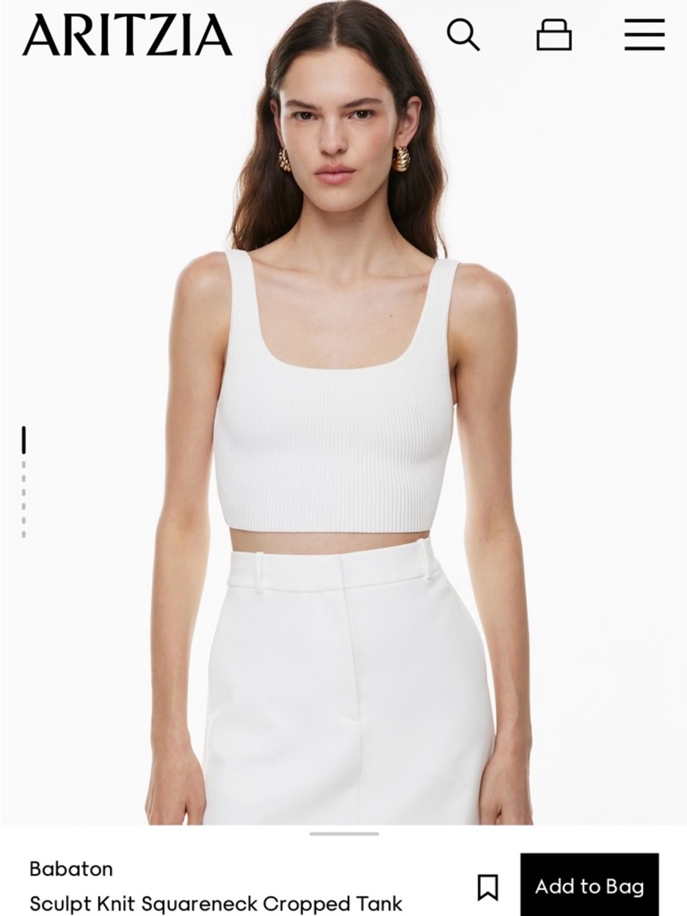 Aritzia Black Sculpt Knit Squareneck Cropped Tank - white